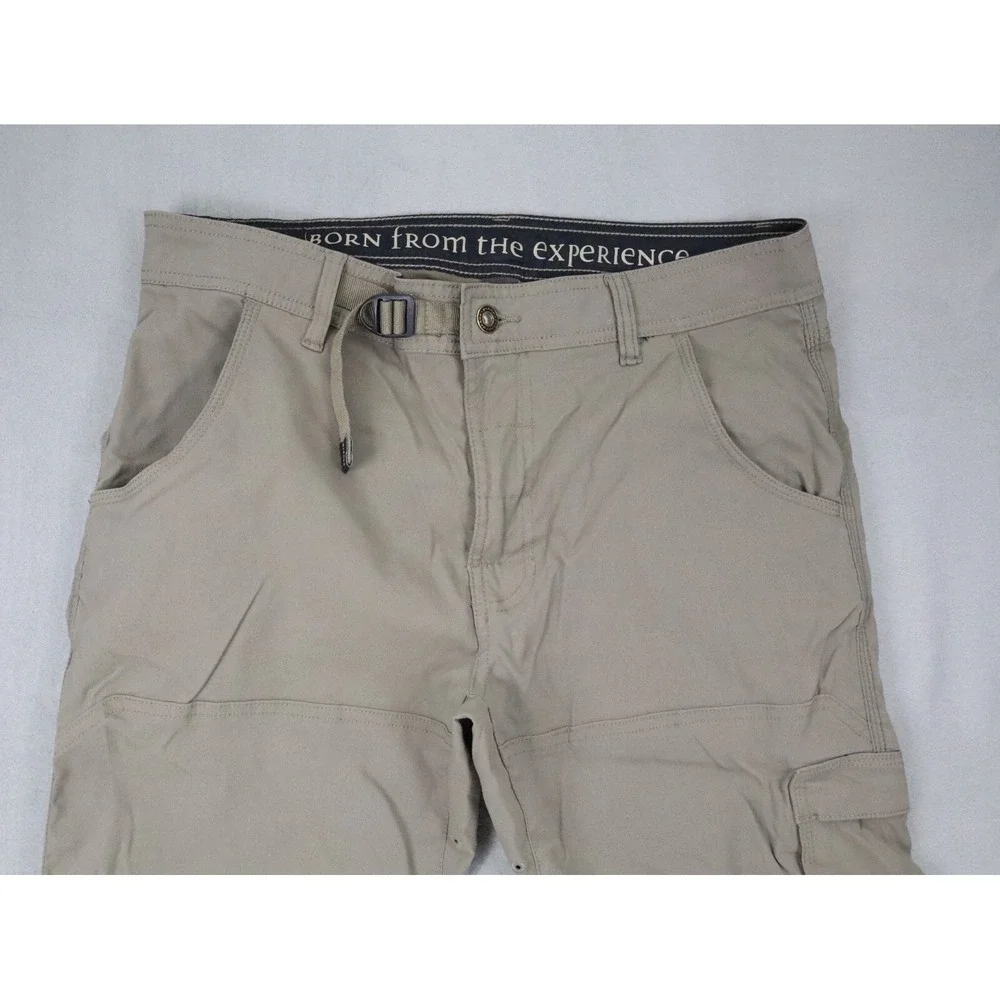 Prana Stretch Zion II Straight Pants Hiking Belt Roll Snap Up Medium 32L Beige‎